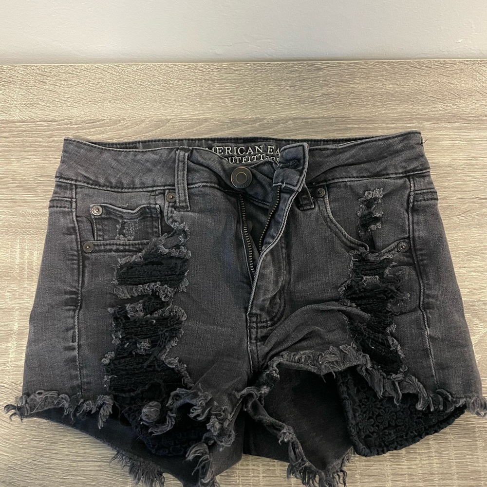 American Eagle Outfitters Charcoal Distressed Jean Shorts